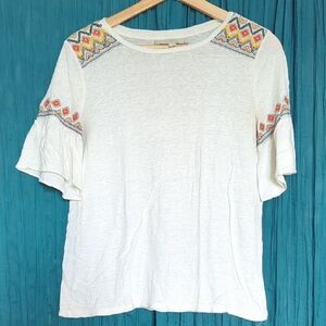 LOFT White T-shirt with Colorful Embroidery, Size S